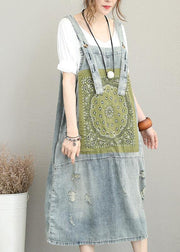 Classy Hole Spaghetti Strap Cotton tunic pattern Catwalk denim Dress - SooLinen