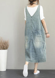 Classy Hole Spaghetti Strap Cotton tunic pattern Catwalk denim Dress - SooLinen