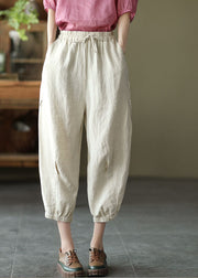 Classy Linen Colour High Waist Drawstring Linen Harem Pants Summer