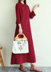 Classy Mulberry Stand Collar Jacquard Dress Spring