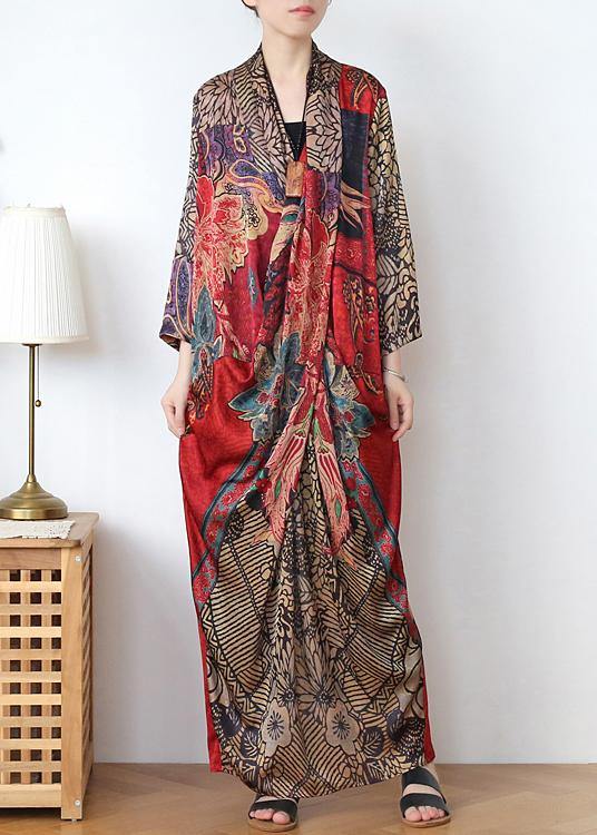 Classy Print V Neck long sleeve Holiday Summer Chiffon Dress - SooLinen