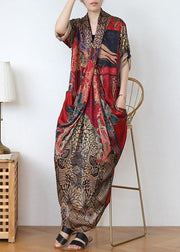 Classy Print V Neck long sleeve Holiday Summer Chiffon Dress - SooLinen