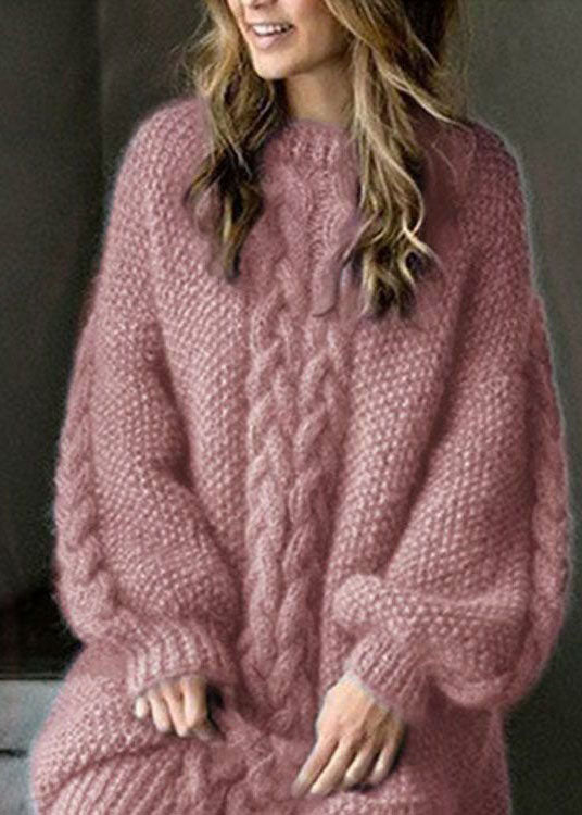 Klassisches, dickes Strickpullover-Kleid in Rosa für den Winter