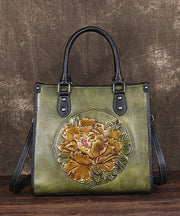 Classy Red Floral Paitings Calf Leather Tote Handbag