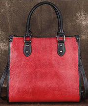 Classy Red Floral Paitings Calf Leather Tote Handbag