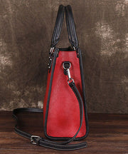 Classy Red Floral Paitings Calf Leather Tote Handbag