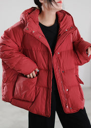 Classy Red Hooded Duck Down Puffer Coat Winter