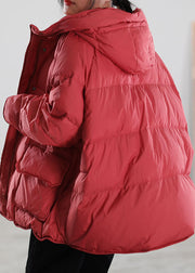 Classy Red Hooded Duck Down Puffer Coat Winter