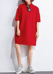 Classy Red Loose Turtleneck Summer Party Dresses Half Sleeve - SooLinen