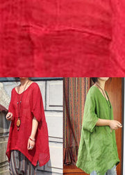 Classy Red U Neck Linen Summer Blouses - SooLinen