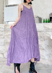 Classy Spaghetti Strap drawstring cotton summer dresses Runway purple A Line Dresses - SooLinen