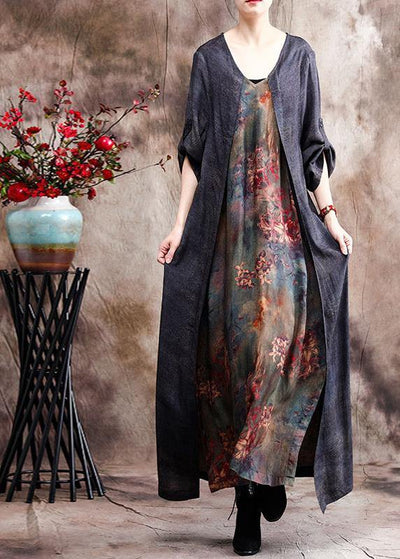 Classy Patchwork Print Maxi Dress Caftan Gown - SooLinen