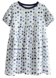 Classy White Dot Print Summer Cotton Dress Short Sleeve - SooLinen