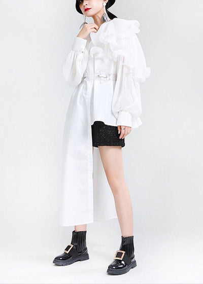 Classy White Patchwork Ruffles Chiffon Top - SooLinen