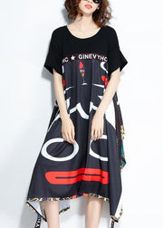 Classy black print clothes Drops Design patchwork asymmetric robes Summer Dress