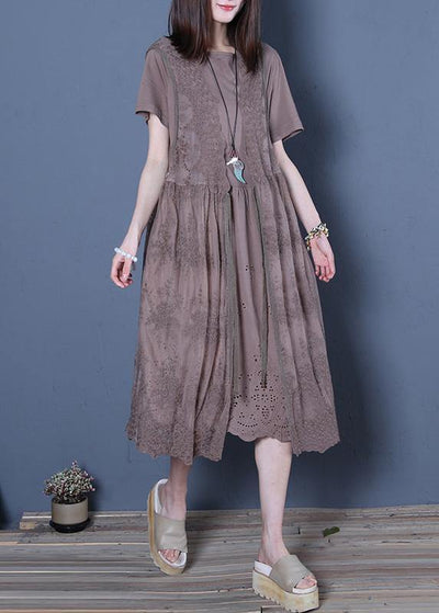 Classy chocolate Cotton Wardrobes o neck two pieces Knee summer Dresses - SooLinen