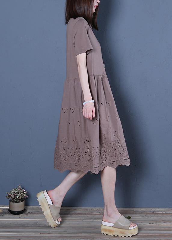 Classy chocolate Cotton Wardrobes o neck two pieces Knee summer Dresses - SooLinen