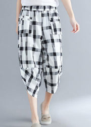 Classy cotton quilting white Plaid Art harem pants - SooLinen