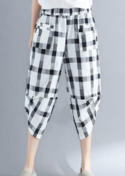 Classy cotton quilting white Plaid Art harem pants - SooLinen