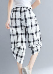 Classy cotton quilting white Plaid Art harem pants - SooLinen