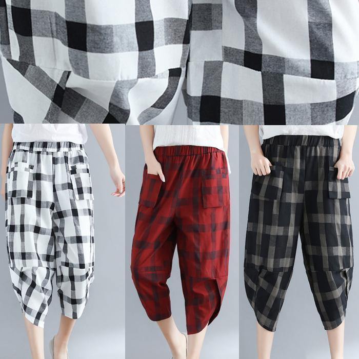 Classy cotton quilting white Plaid Art harem pants - SooLinen