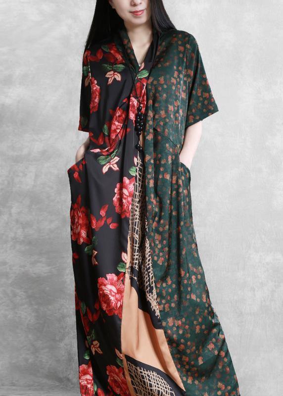 Classy floral clothes For Women v neck back side open Dresses summer Dresses - SooLinen