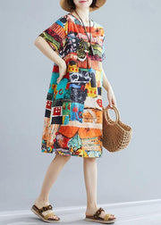 Classy floral linen cotton dress pattern o neck pockets A Line summer Dress - SooLinen