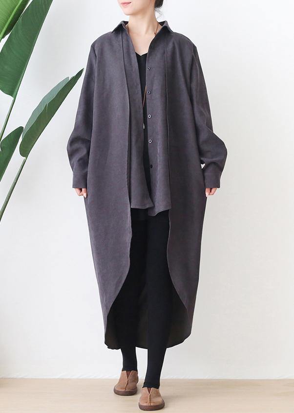 Classy lapel low high design Fine clothes gray oversized coat - SooLinen