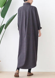 Classy lapel low high design Fine clothes gray oversized coat - SooLinen