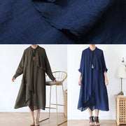 Classy o neck asymmetric fall for women long Sleeve blue long Dresses - SooLinen