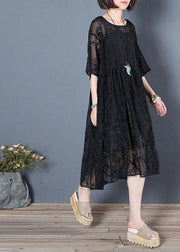 Classy o neck half sleeve summer Tunic Wardrobes black Dresses - SooLinen