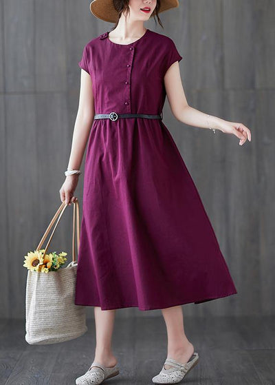 Classy o neck patchwork linen cotton summer clothes For Women Sewing red Dress - SooLinen