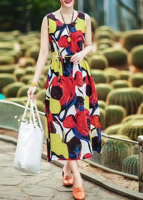 Classy red linen dress Fine Photography o neck tunic summer Dress - SooLinen