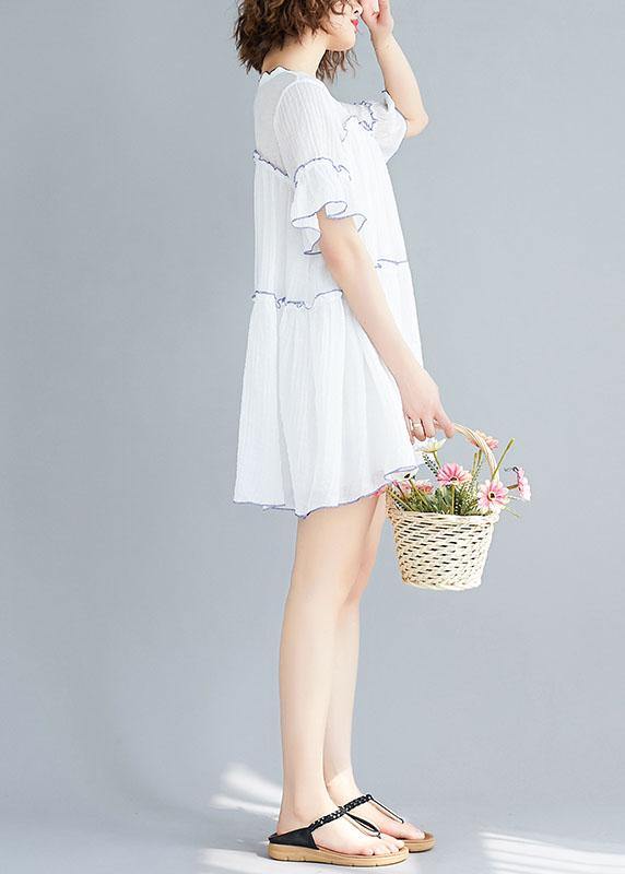 Classy v neck patchwork clothes pattern white Dress summer - SooLinen