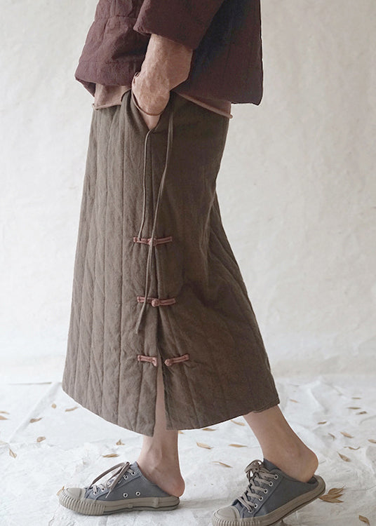 Chocolate Button Fine Cotton Filled Skirts Thick side open Winter