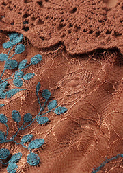 Chocolate Hollow Out Lace Dresses Embroideried Spring