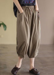 Chocolate Loose Linen Harem Pants Elastic Waist Drawstring Summer