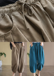 Chocolate Loose Linen Harem Pants Elastic Waist Drawstring Summer