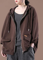 Coffee Patch Work Zip Up Short Jacket - SooLinen