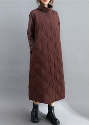 Chocolate Patchwork Fine Cotton Filled Pockets Dress Winter