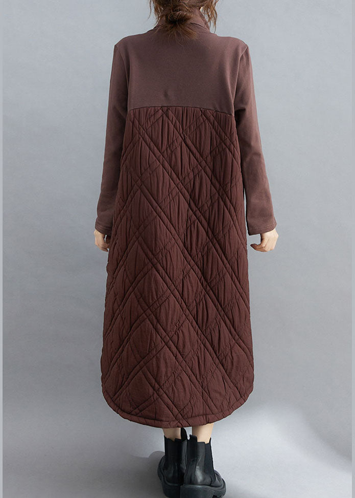 Chocolate Patchwork Fine Cotton Filled Pockets Dress Winter