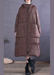 Chocolate Pockets Duck Down Down Coat Zip Up Winter