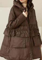 Chocolate Pockets Duck Down Down Coats Hooded Winter