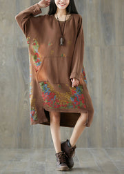 Chocolate Print Sweatshirt Streetwear Dresses pockets Spring