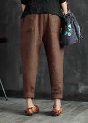 Chocolate Solid Pockets Linen Harem Pants Elastic waist Summer