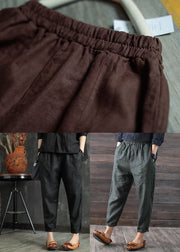 Chocolate Solid Pockets Linen Harem Pants Elastic waist Summer