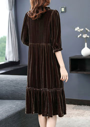 Chocolate Velour Vacation Dresses Ruffled Half Sleeve