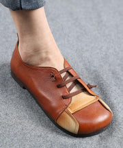 Comfortable Flat Shoes Chocolate Genuine Leather - SooLinen