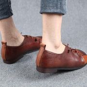 Comfortable Flat Shoes Chocolate Genuine Leather - SooLinen