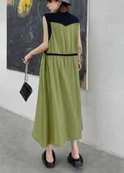 Comfy Army Green Patchwork Button Tie Waist Summer Long Dress - SooLinen